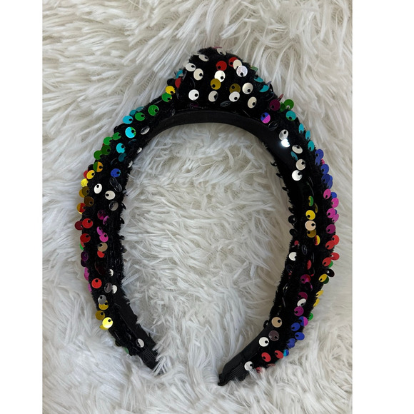 Headband metallic Velvet & Sequin Plush Headband. Rainbow Sequin Twist - Picture 3 of 11